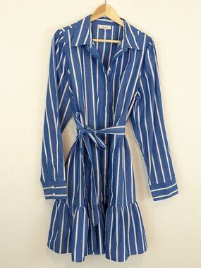 ON 34th Belted Vertical Shirtdress blue white